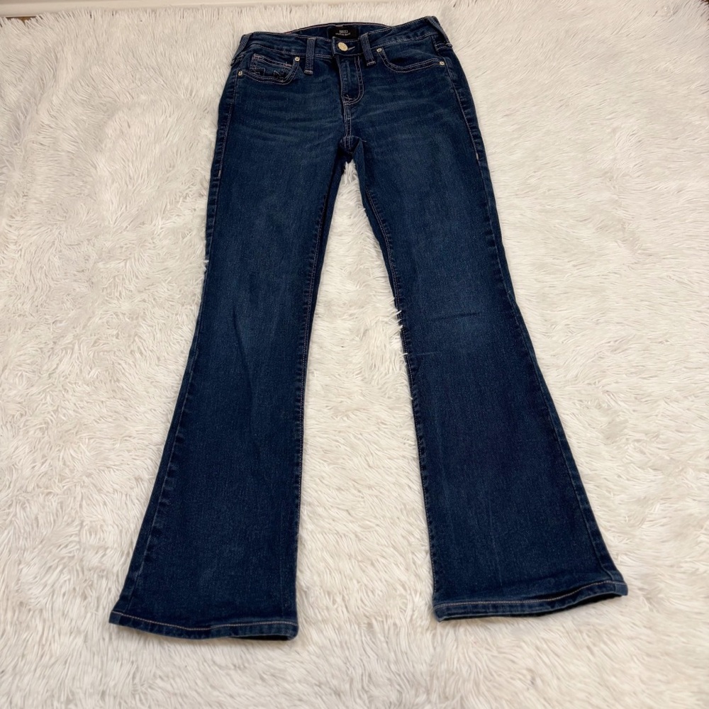 True Religion Becca mid‎ rise Dark Wash bootcut Jeans rhinestone logo pockets